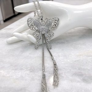 Two Tier Crystal Embellished Large Butterfly Long Necklace